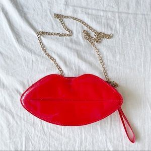 Lip Print Faux Vinyl Crossbody Bag with Strap